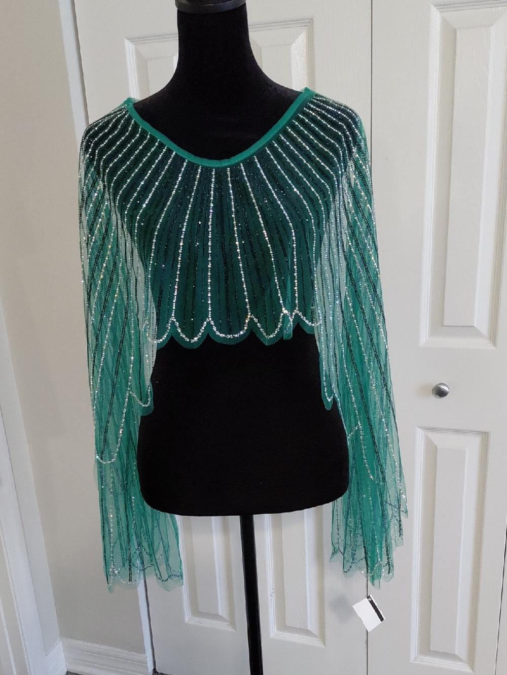 Beaded Teal Fringe Capelet Top